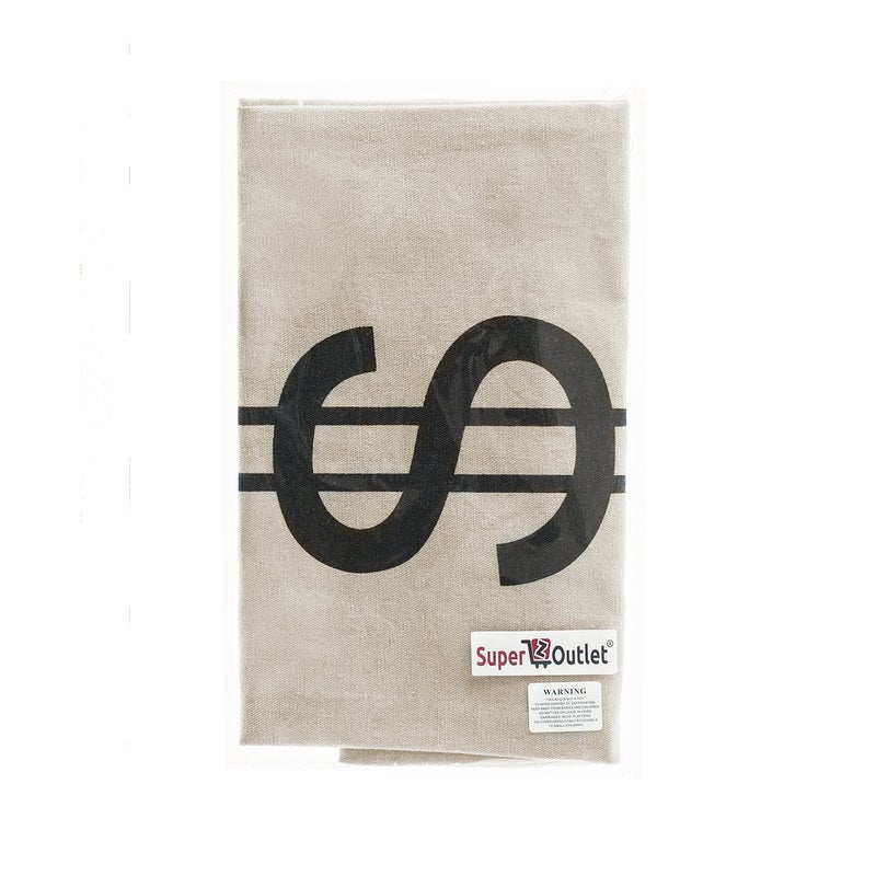 Super Z Outlet Large Canvas Natural Money Bag Pouch with Drawstring Closure and Dollar Sign Design for Toy Party Favors, Bank Robber Cowboy Pirate Theme, Carrying Case Sack - Image 3